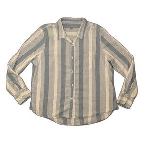 Womens Blue white Casual Light Weight Long Sleeve Vacation Work Button Down XL